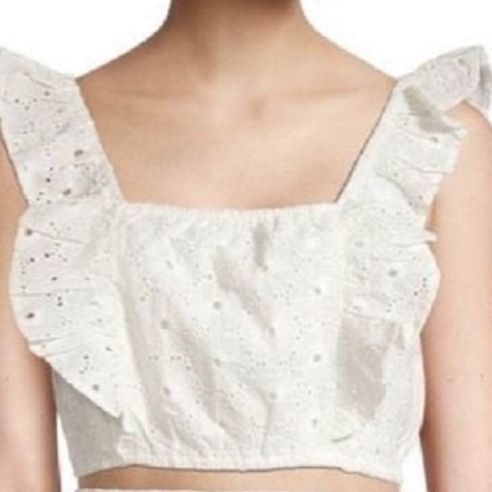 7 For All Mankind Eyelet Lace Embroidered Crop Top White Tank Top Size XS EUC